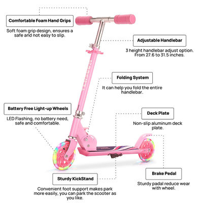 120mm PU Wheels Two Wheel Kick Scooter With Foldable Buckle